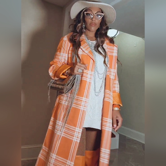 Stasia Sherberry: Orange Plaid All Season Duster Trench Coat L XL - Picture 11 of 16